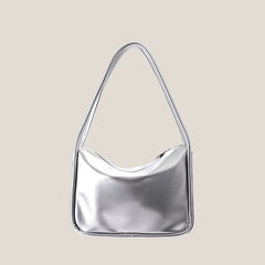 Silver Stylish Women Shoulder Bags Double Strap Small Tote Handbags Soft Leather