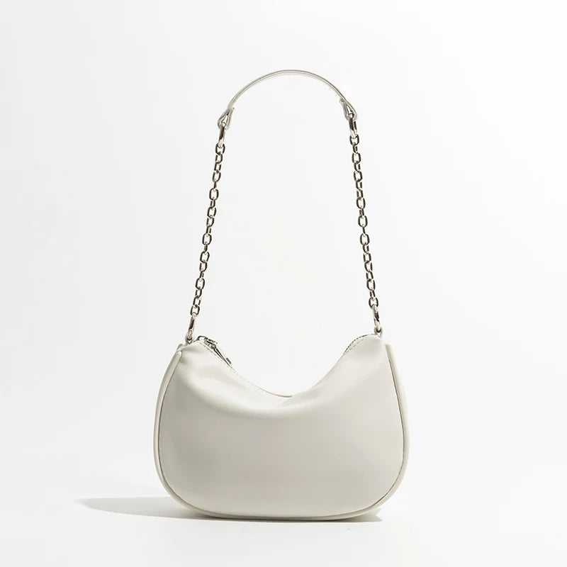 Soft Leather Women Shoulder Bags With Chain Phone Purse Half Moon Handbag