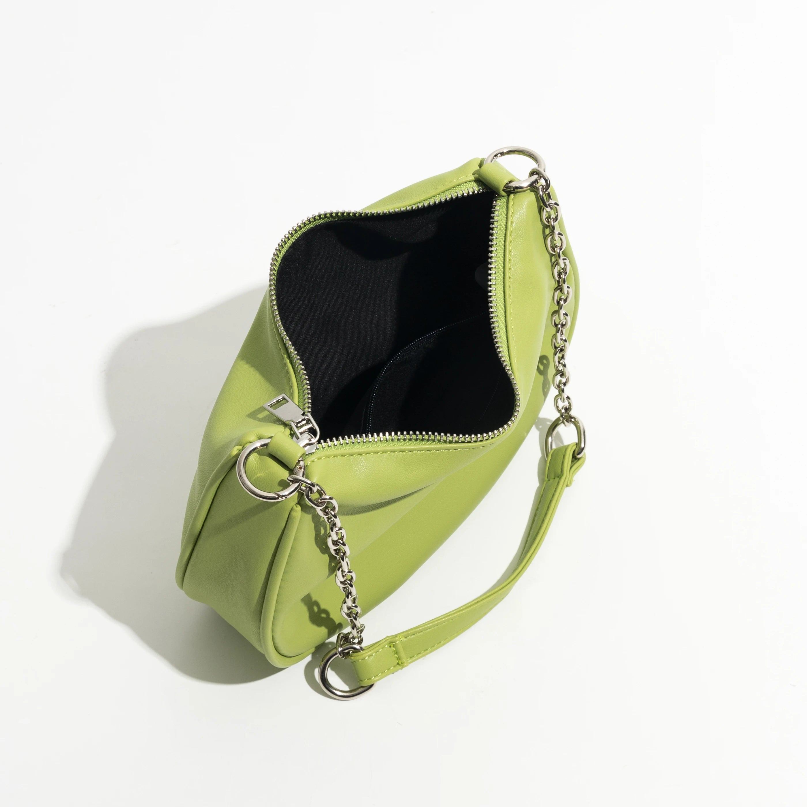 Soft Leather Women Shoulder Bags With Chain Phone Purse Half Moon Handbag