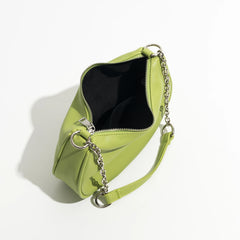 Soft Leather Women Shoulder Bags With Chain Phone Purse Half Moon Handbag