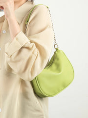Soft Leather Women Shoulder Bags With Chain Phone Purse Half Moon Handbag