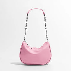 Soft Leather Women Shoulder Bags With Chain Phone Purse Half Moon Handbag