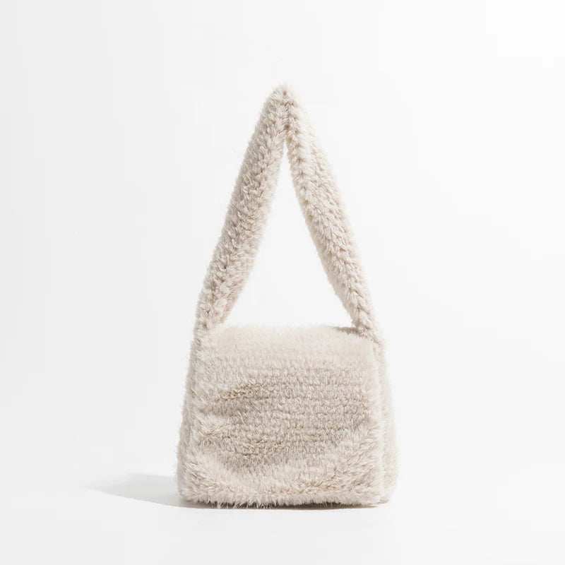 Winter Faux Fur Women Shoulder Bags Solid Square Flap Handbags Casual Totes