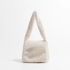 Winter Faux Fur Women Shoulder Bags Solid Square Flap Handbags Casual Totes