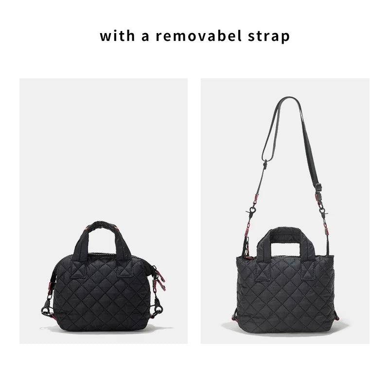 Women Winter Quilted Pillow Tote Handbag Female Mini