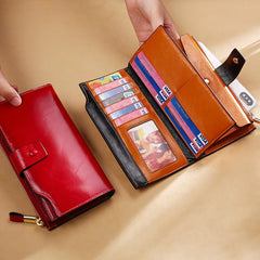MAHEU Leather Long Wallet Women Clutch Purse Real Cowskin Party Purse for Ladies