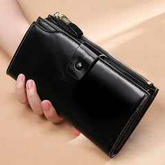 MAHEU Leather Long Wallet Women Clutch Purse Real Cowskin Party Purse for Ladies