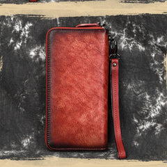 MAHEU Vintage Leather Long Wallet Men's Business Zipper Purse Phone Holder