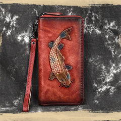 MAHEU Vintage Leather Long Wallet Men's Business Zipper Purse Phone Holder