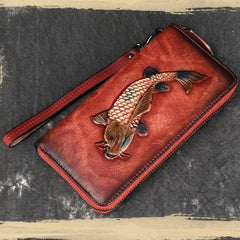 MAHEU Vintage Leather Long Wallet Men's Business Zipper Purse Phone Holder