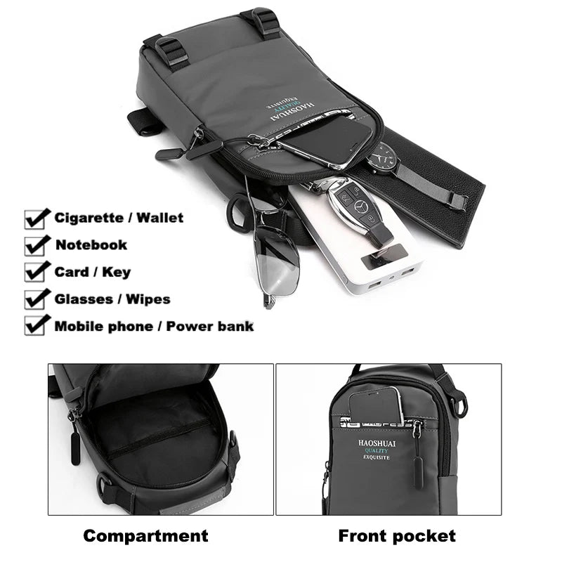 Men's USB Charging Chest Bag Large Capacity Outdoor Shoulder Crossbody Bags