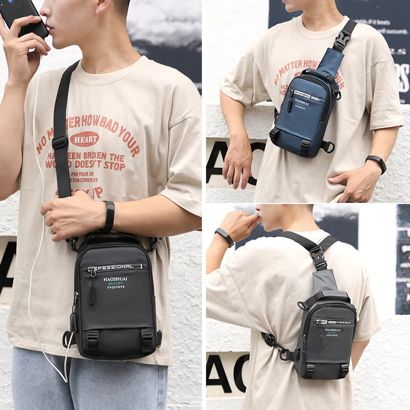 Men's USB Charging Chest Bag Large Capacity Outdoor Shoulder Crossbody Bags
