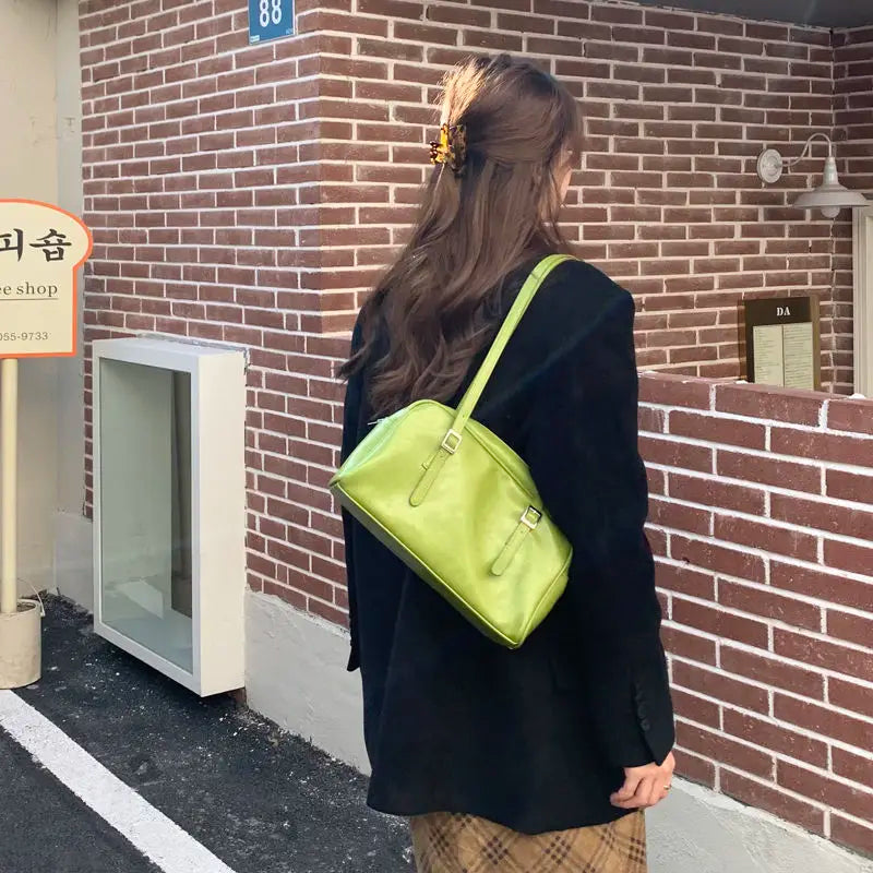 MBTI Casual Style Women Shoulder Bag Solid PU Zipper Bolso Mujer Bags