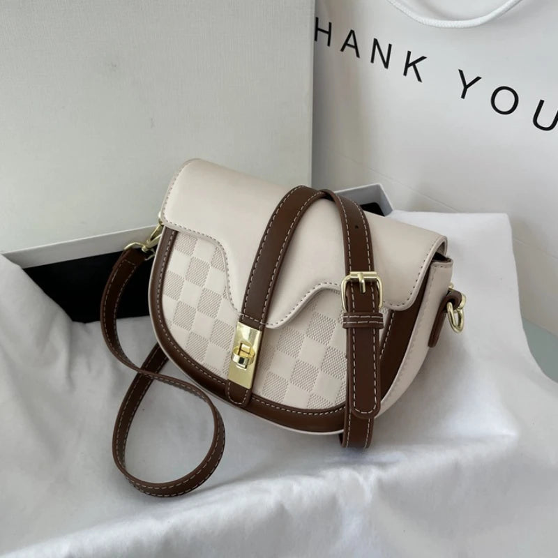 MBTI Womens Shoulder Bag Plaid Solid Bolsas Purses Saddle Bag Handbags