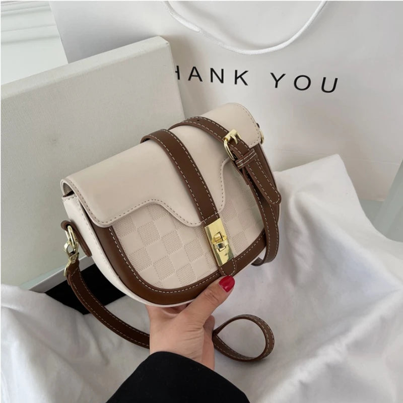 MBTI Womens Shoulder Bag Plaid Solid Bolsas Purses Saddle Bag Handbags