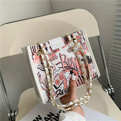 MBTI Graffiti Print Shoulder Bag for Women Cartoon Pu Leather Casual Purse