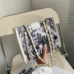 MBTI Graffiti Print Shoulder Bag for Women Cartoon Pu Leather Casual Purse