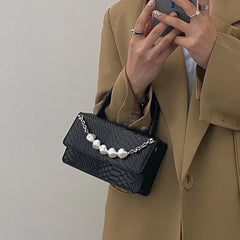 Vintage Crocodile Print Chain Shoulder Bag for Women