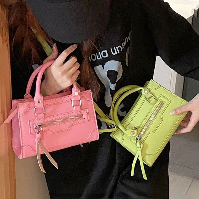 MBTI Pink Motorcycle Shoulder Bag Women Casual Pu Leather Top-Handle Bags