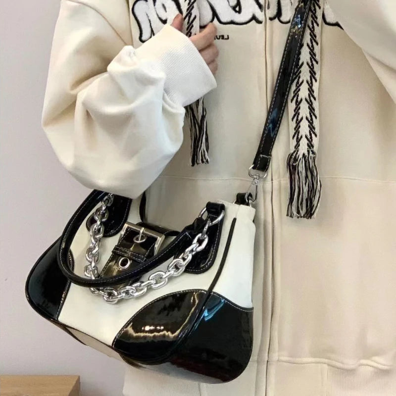 MBTI Vintage Casual Shoulder Bag for Women Canvas Chain Zipper Underarm Bag