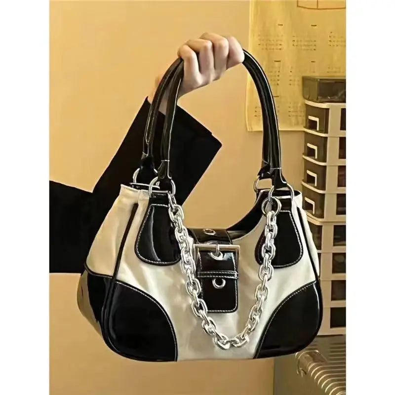 MBTI Vintage Casual Shoulder Bag for Women Canvas Chain Zipper Underarm Bag