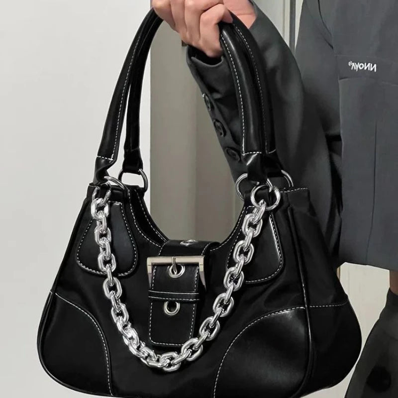 MBTI Vintage Casual Shoulder Bag for Women Canvas Chain Zipper Underarm Bag