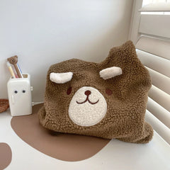 MBTI Women Lamb Shoulder Bag Soft Smiley Bear Large Capacity Portable Tote Bag