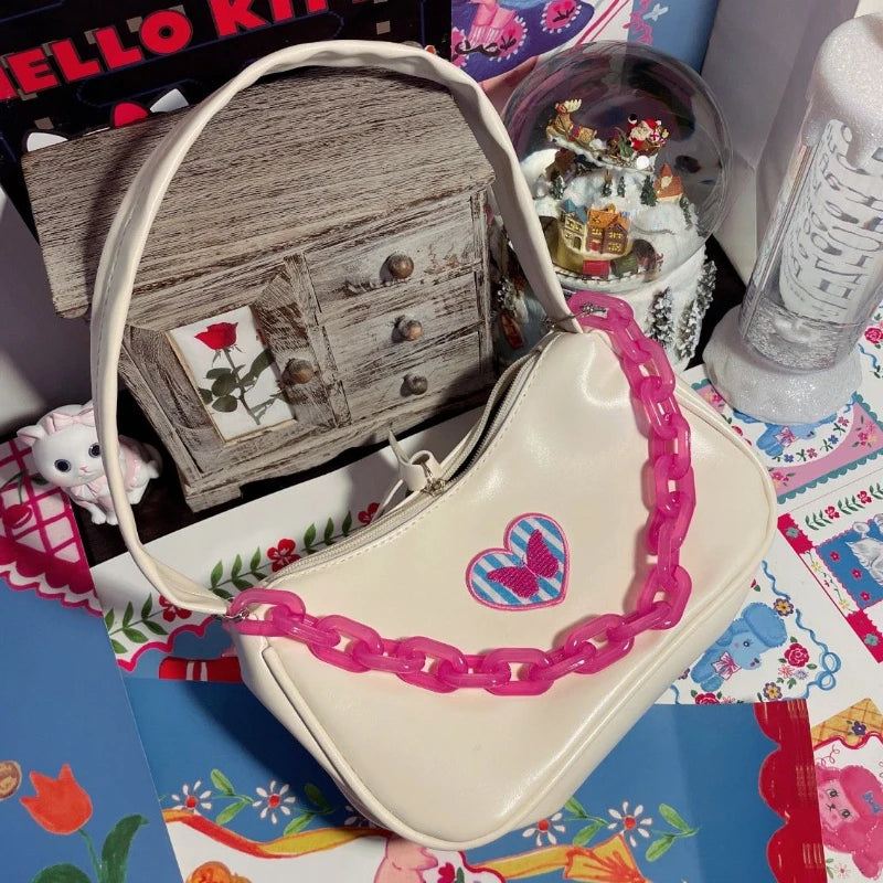 Y2k Embroidery Love Heart Shoulder Bag for Women