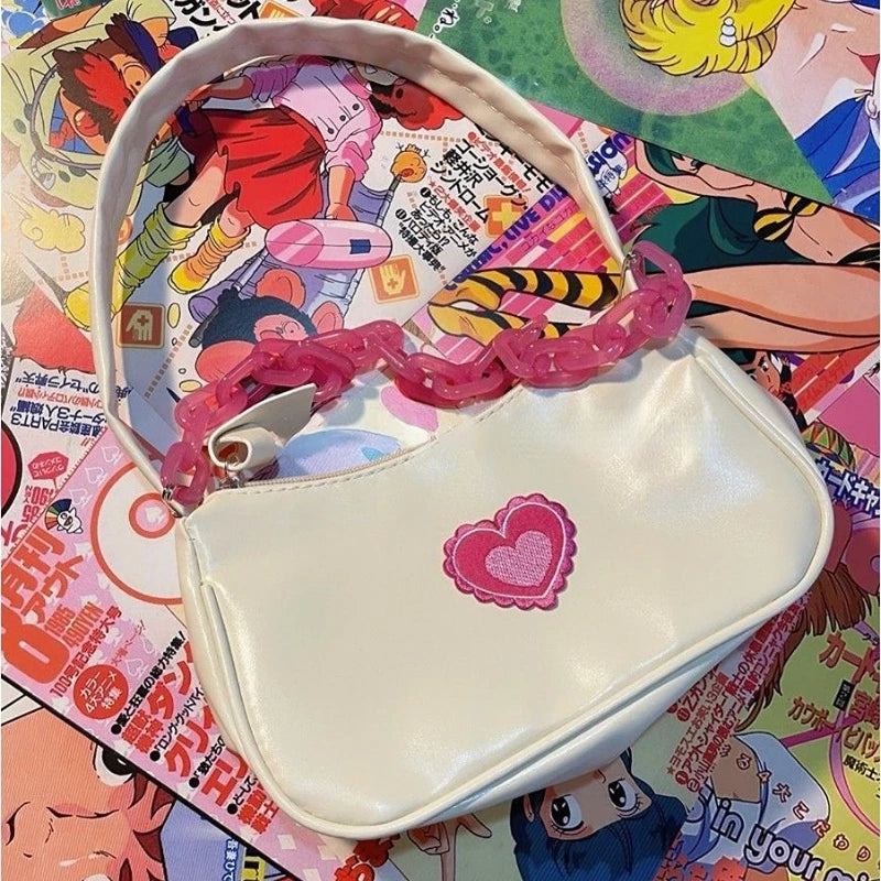 Y2k Embroidery Love Heart Shoulder Bag for Women