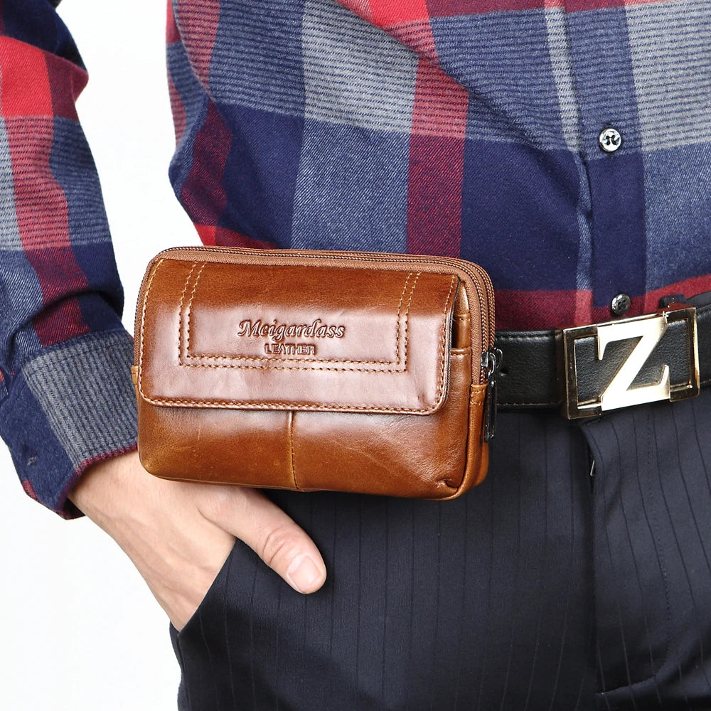 Men Leather Waist Bag Phone Pouch Fanny Pack Travel Waist Packs