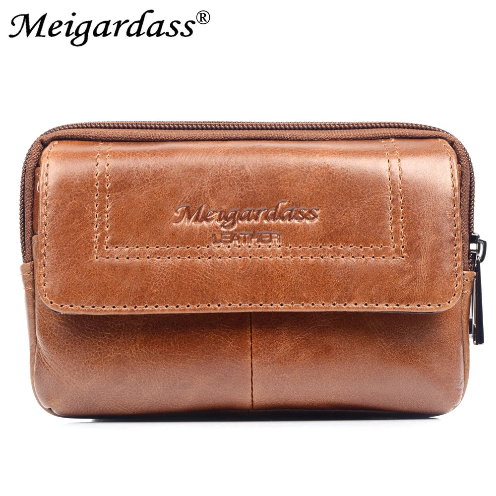 Men Leather Waist Bag Phone Pouch Fanny Pack Travel Waist Packs