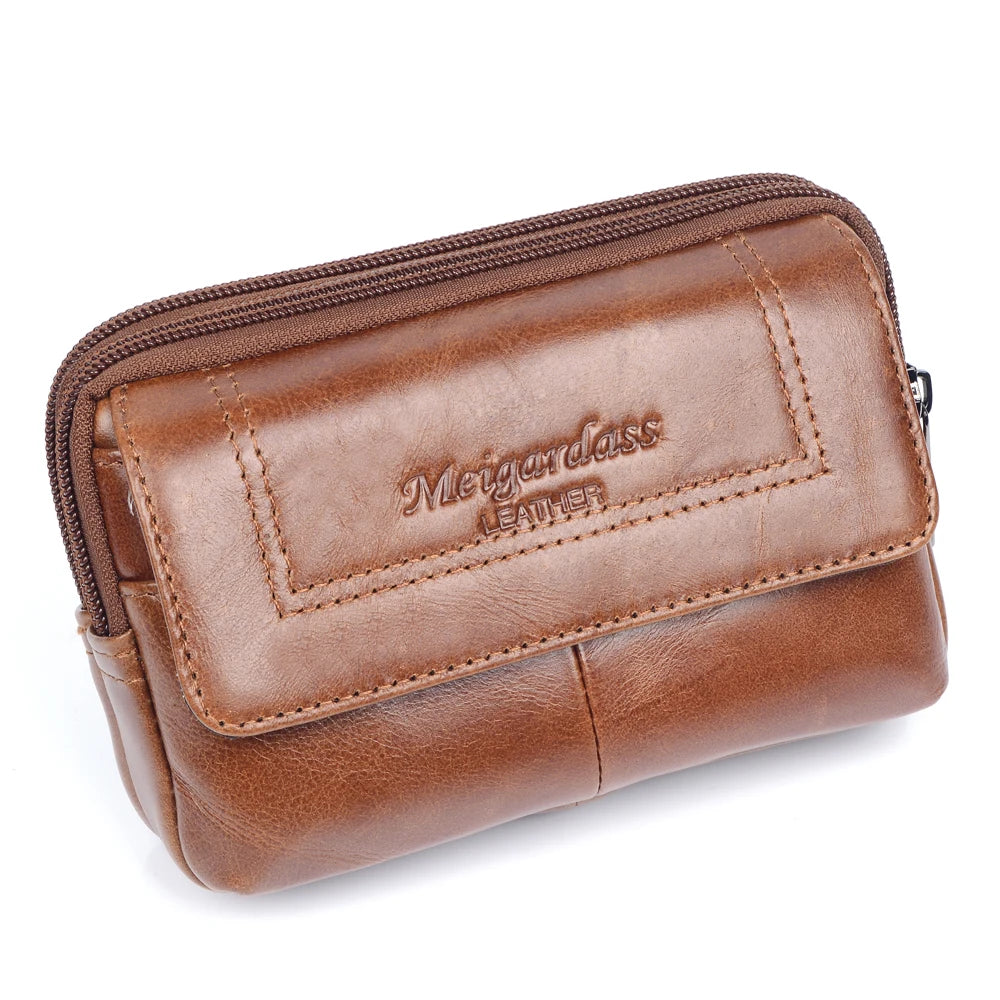 Men Leather Waist Bag Phone Pouch Fanny Pack Travel Waist Packs