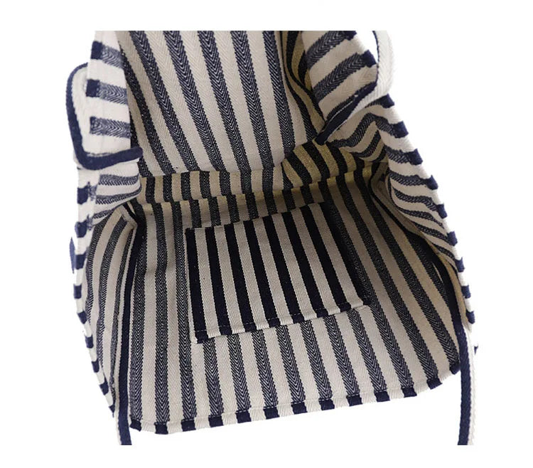 Casual Canvas Tote Handbag Large Shoulder Bag Striped Canvas Shopper Bags