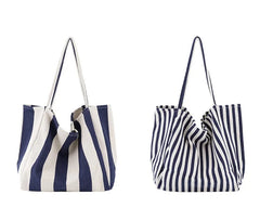 Casual Canvas Tote Handbag Large Shoulder Bag Striped Canvas Shopper Bags