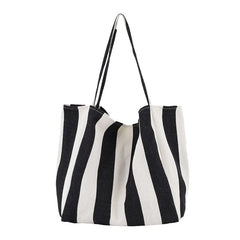 Casual Canvas Tote Handbag Large Shoulder Bag Striped Canvas Shopper Bags