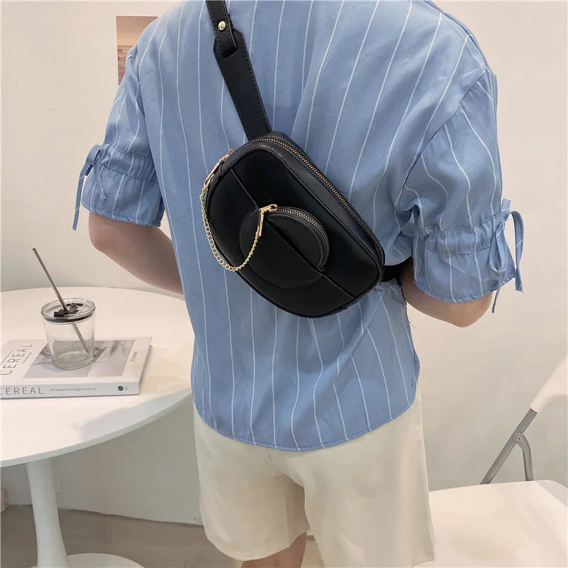 Women Chest Bags PU Leather Female Waist Pack Shoulder Cross Body Bag