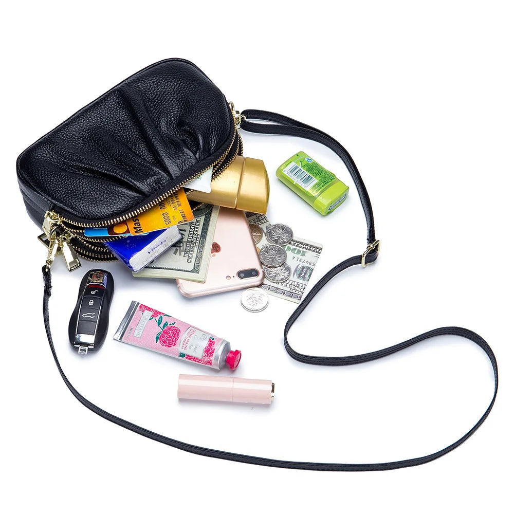 Leather Crossbody Bag for Women, High Capacity Purse with Zipper