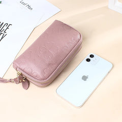Double Zipper Clutch Purse Embossed Flower Female Money Purses Wristlet