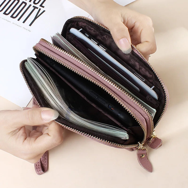 Double Zipper Clutch Purse Embossed Flower Female Money Purses Wristlet