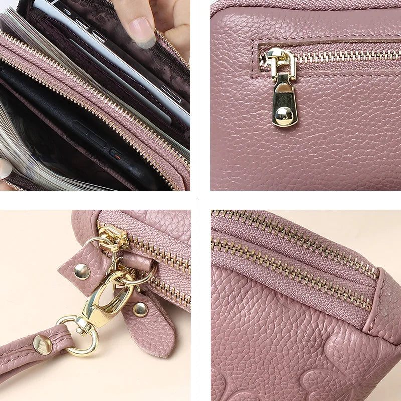 Double Zipper Clutch Purse Embossed Flower Female Money Purses Wristlet