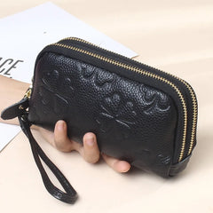 Double Zipper Clutch Purse Embossed Flower Female Money Purses Wristlet