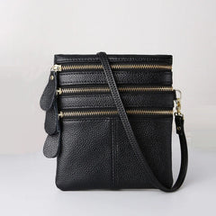 Women Crossbody Bags Leather High Multi-Zipper Soft Real Leather Messenger Bag