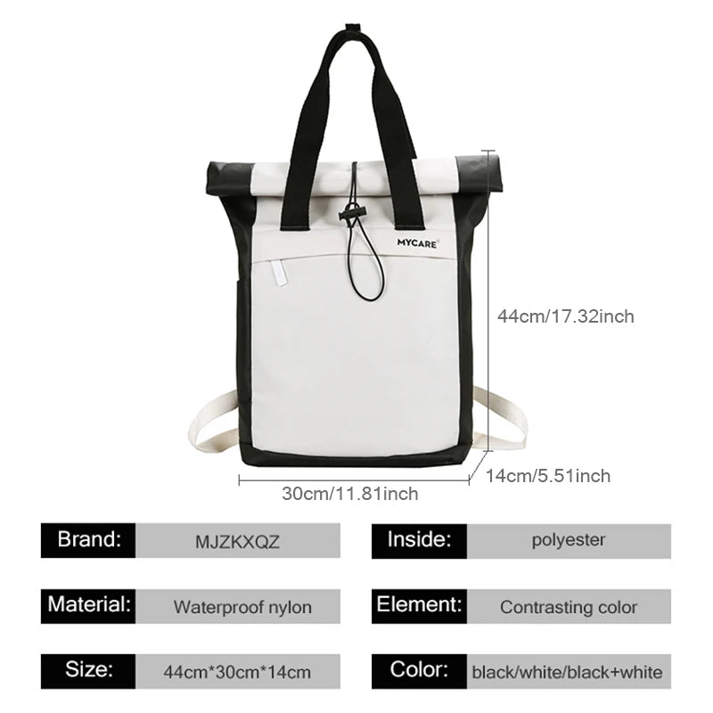 Waterproof Backpack Women Casual For Teenage School Bag Men Laptop Roll Top