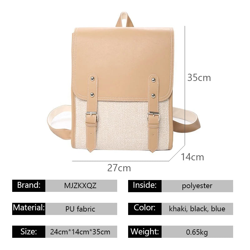 Vintage Women Backpack Leather Nylon School Bag for Teenage Girl