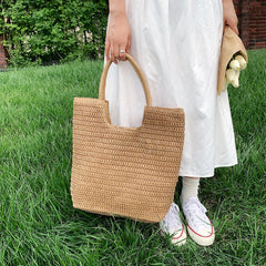 Straw Shoulder Bag Rattan Beach Bags Woven Handle Casual Lady Totes Shopping