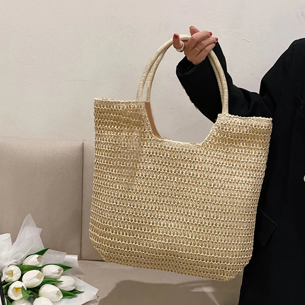 Straw Shoulder Bag Rattan Beach Bags Woven Handle Casual Lady Totes Shopping