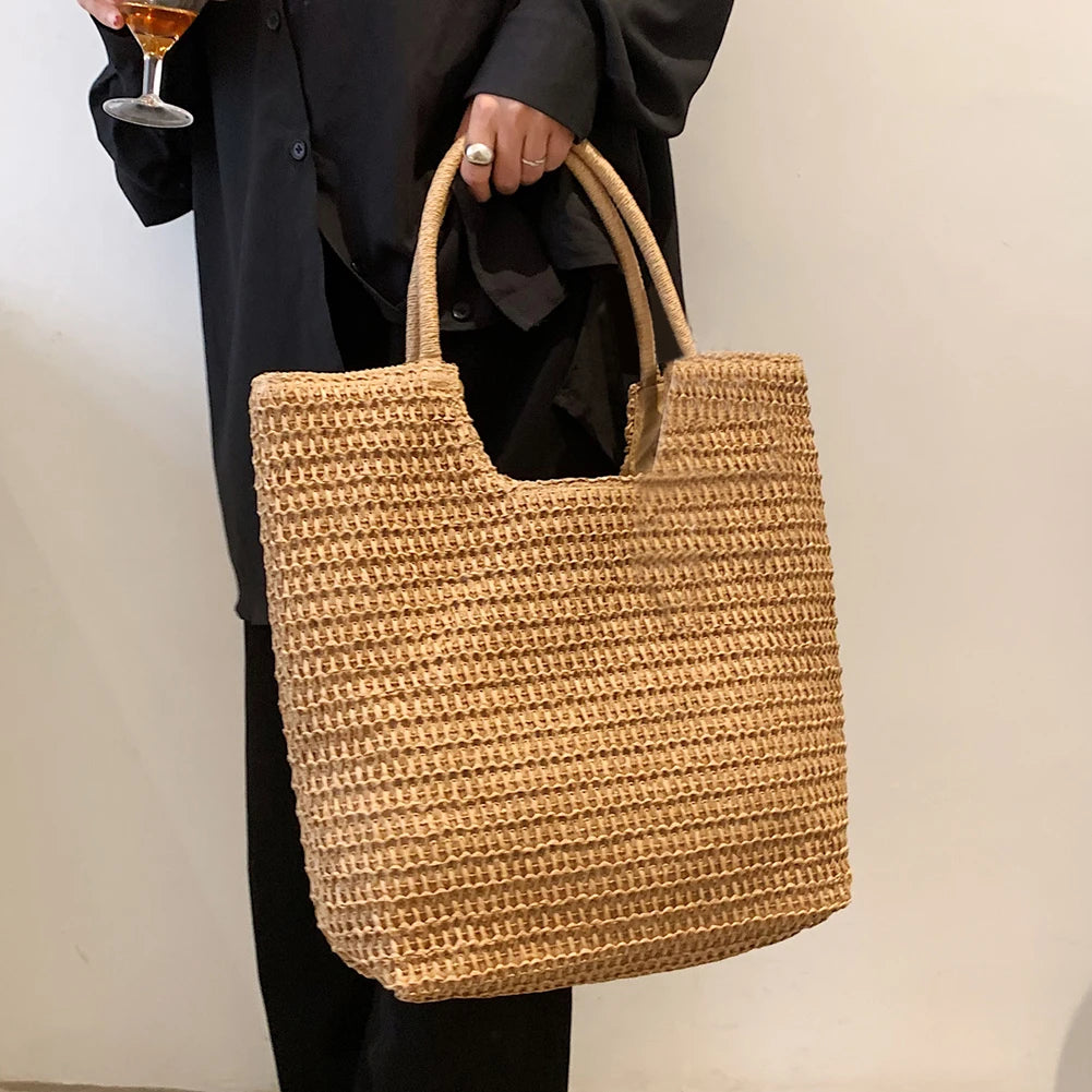 Straw Shoulder Bag Rattan Beach Bags Woven Handle Casual Lady Totes Shopping