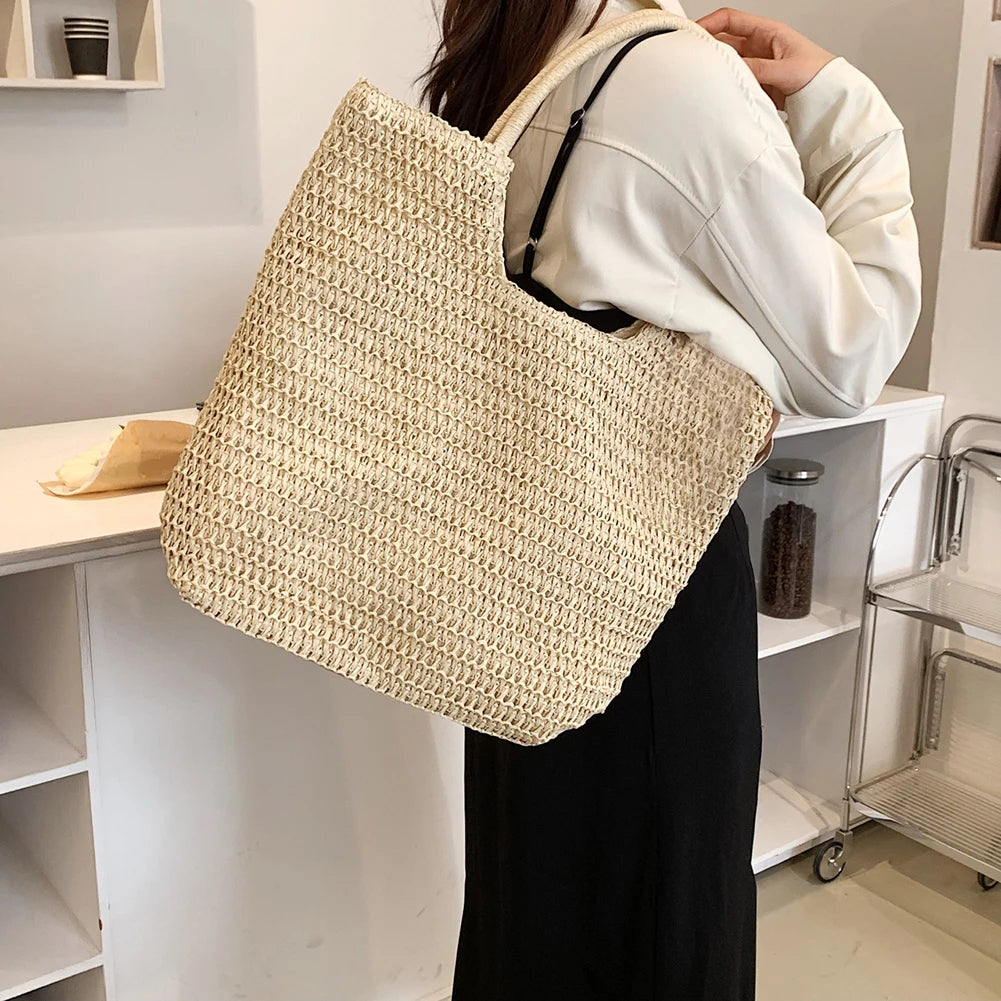 Straw Shoulder Bag Rattan Beach Bags Woven Handle Casual Lady Totes Shopping