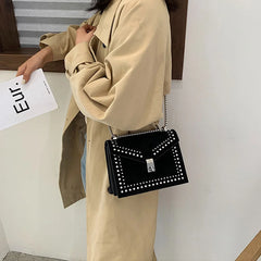 Women Chain Rivet Lock Crossbody Bags Travel Small Flaps Shoulder Messenger Bag