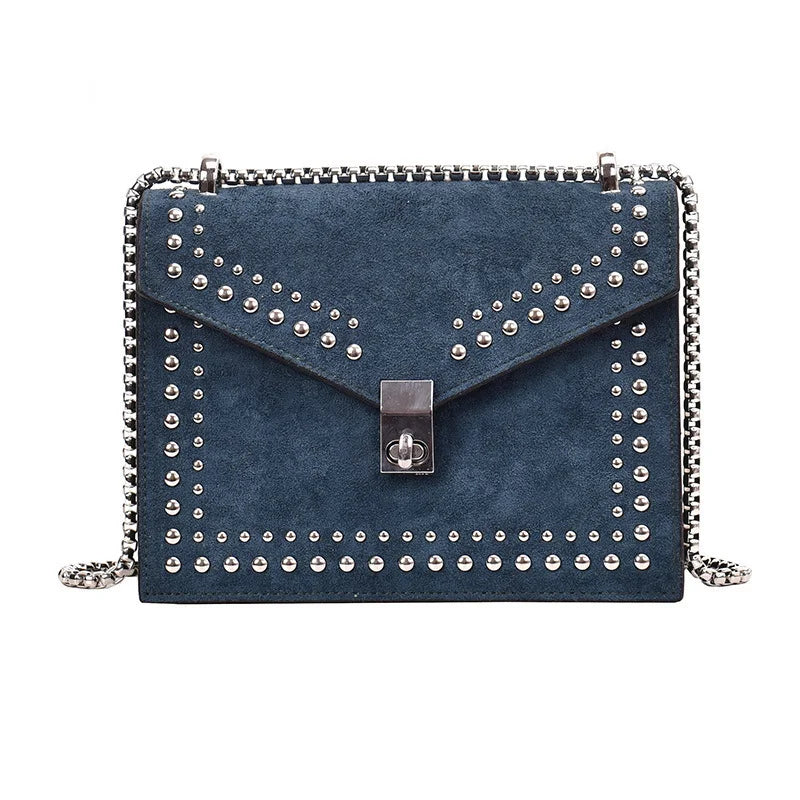 Women Chain Rivet Lock Crossbody Bags Travel Small Flaps Shoulder Messenger Bag
